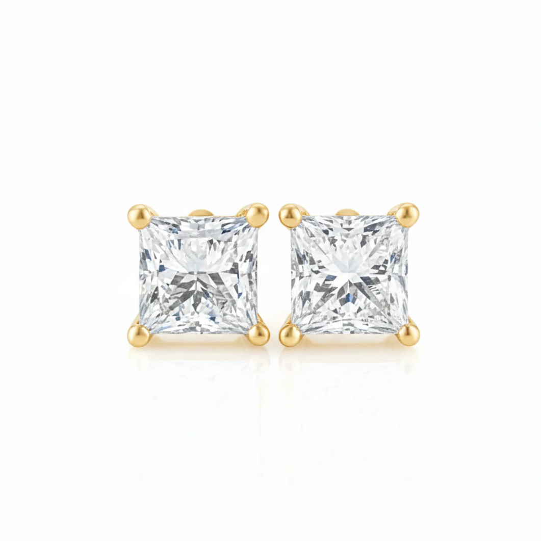Princess cut stud earrings
