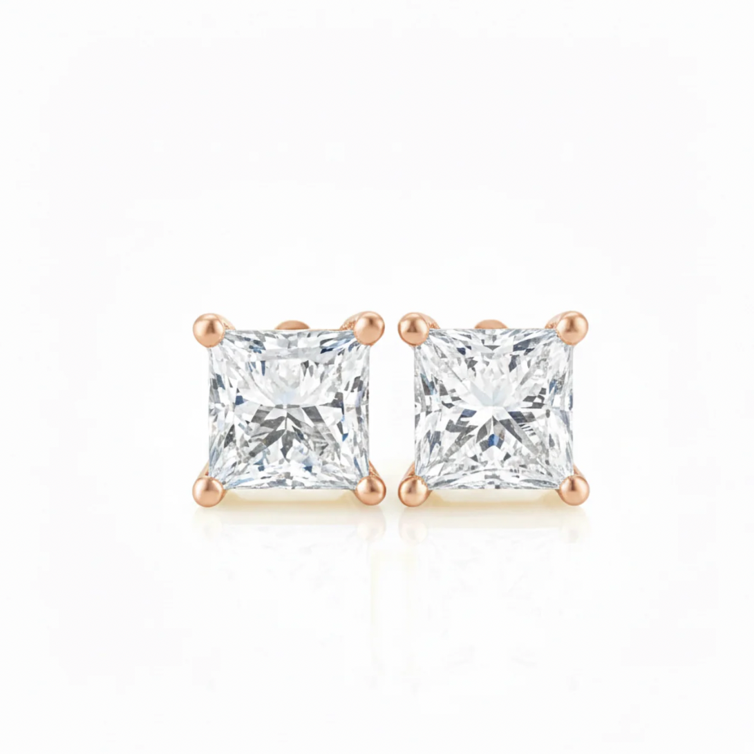 Princess cut stud earrings
